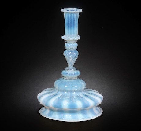 Pair of ribbed molded glass candlesticks