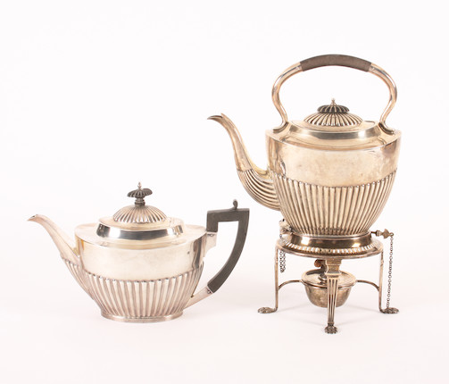 Bonhams An Edwardian silver tea kettle with stand and burner By