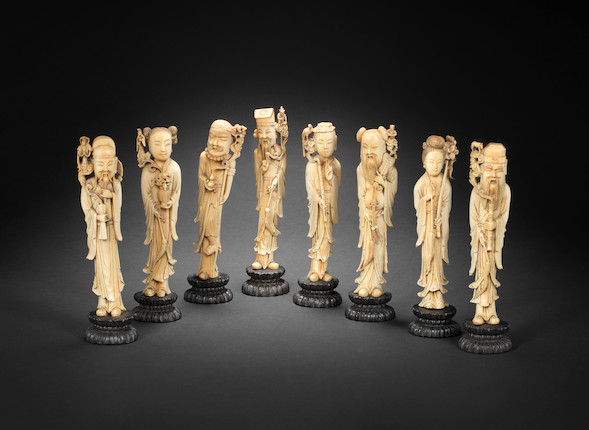 Bonhams A Set Of Eight Carved Ivory Immortals 19th Century