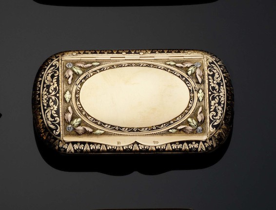 Bonhams : A 19th century Swiss vari-colour gold and enamelled snuff box ...