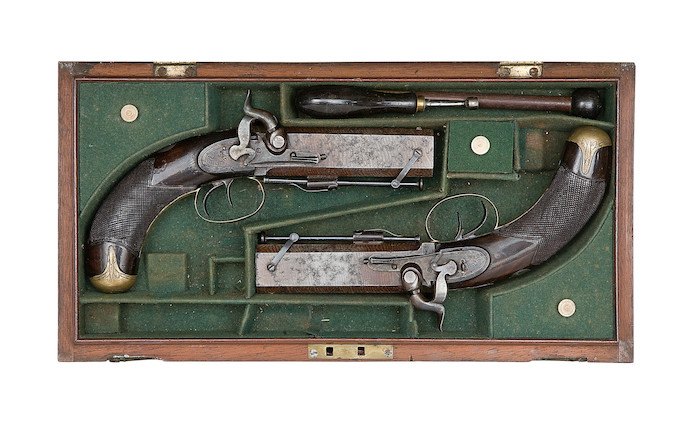 Bonhams : An Unusual Cased Pair Of 28-Bore Over-And-Under Percussion ...