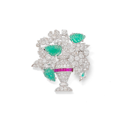 Bonhams : An Art Deco diamond and gem-set giardinetto brooch, circa 1930