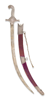 Bonhams : A silver-hilted steel sword (shamshir) inscribed with the ...