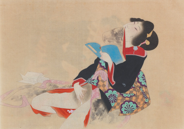 Bonhams : An album of twelve Shunga paintings Taisho or Showa period