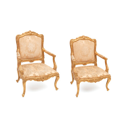 Bonhams : A pair of Louis xv style giltwood fauteuils French, 19th ...