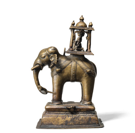 Bonhams : A brass elephant with canopy Deccan, 17th Century