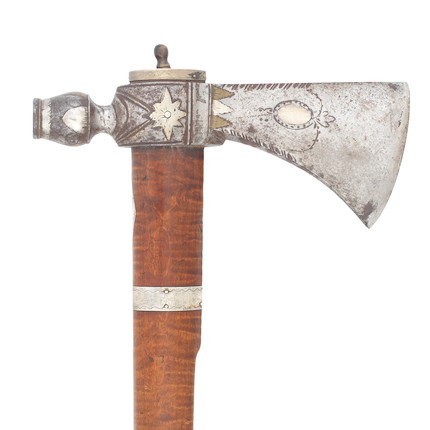 American Engraved Brass Pipe Tomahawk, Late 18th Century