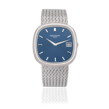 Bonhams : Patek Philippe. An 18K white gold automatic calendar bracelet  watch with sigma dial Ellipse, Ref 3604/2, Purchased 5th September 1975