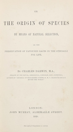 Bonhams : DARWIN (CHARLES) On the Origin of Species by Means of Natural ...