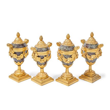 Bonhams : A matched garniture of four French ormolu mounted verde antico  marble twin handled garniture vases In the Louis XVI style, probably second  quarter 19th century (4)