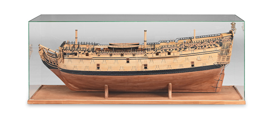 Bonhams : A Fine 148 Scale Admiralty Board Style Model of the 100-Gun First  Rate Ship Royal George, Modern, 21in x 54in x 15 1/2in (53cm x 137cm x  39.5cm) overall