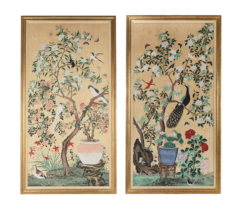 Bonhams : A pair of 19th century Chinese wallpaper panels (2)
