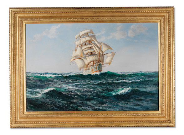 Bonhams : Montague Dawson (British, 1890-1973) A white hulled ship ...