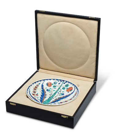 Bonhams : A fine Iznik rimless pottery dish Turkey, circa 1575