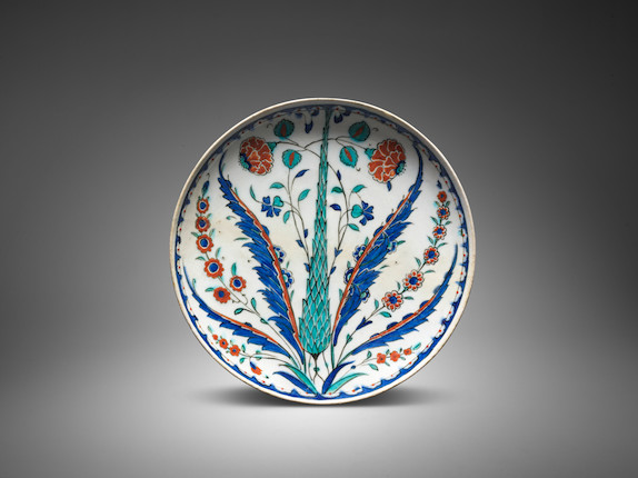 Bonhams : A fine Iznik rimless pottery dish Turkey, circa 1575