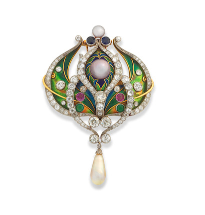 Bonhams : MARCUS & CO ENAMEL, PEARL, DIAMOND AND GEM-SET JEWEL, CIRCA 1895