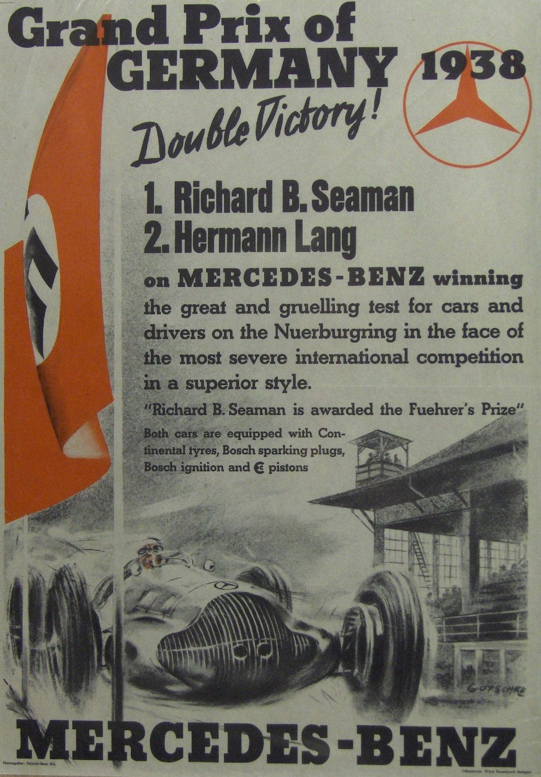 Bonhams Cars : A Mercedes-Benz 1938 German Grand Prix victory poster,