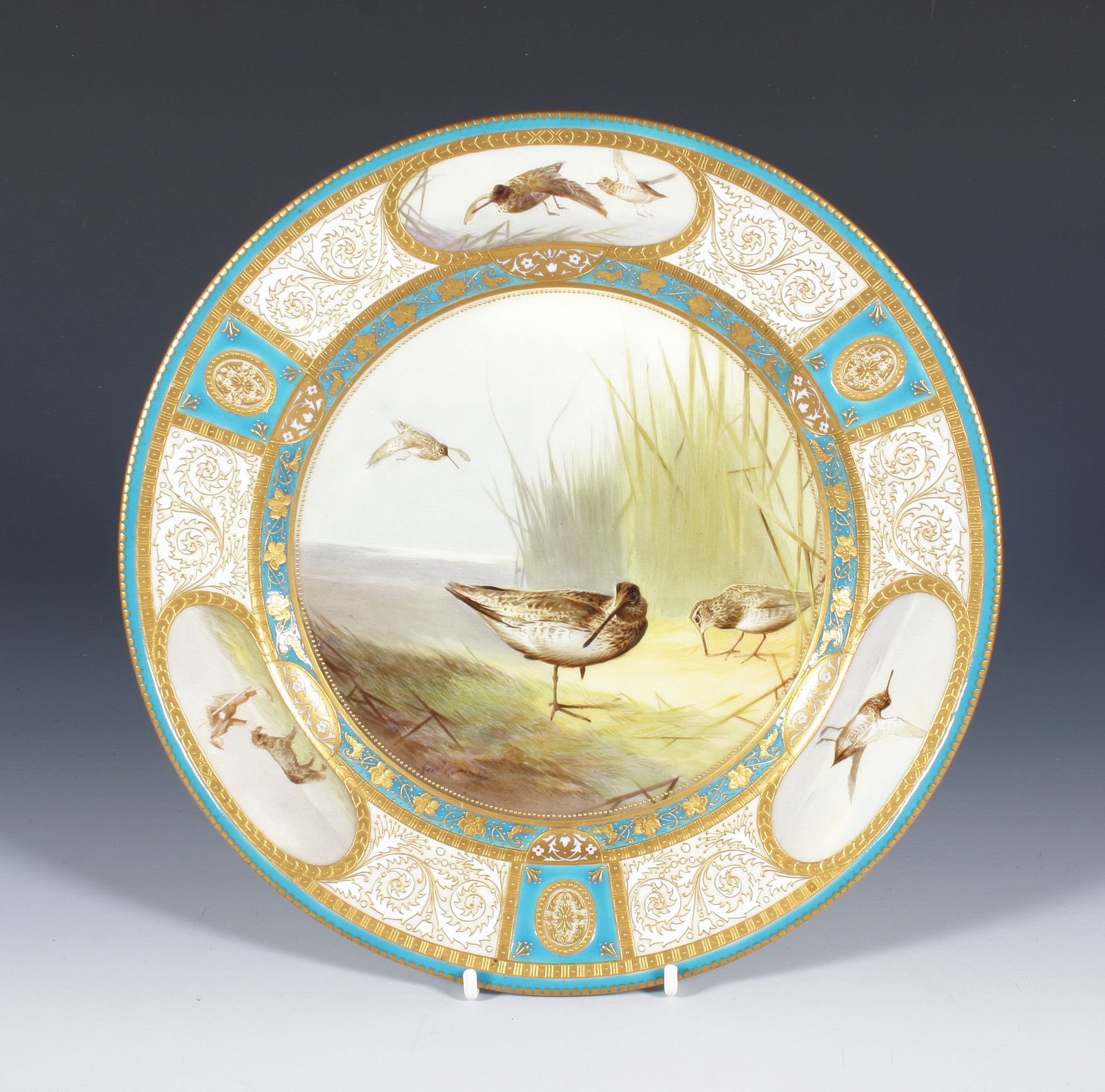 英国　John Mortlock 金彩　鳥文様　キャビネットプレート Bonhams : A Royal Doulton cabinet plate by Fred Hancock Circa 1935.