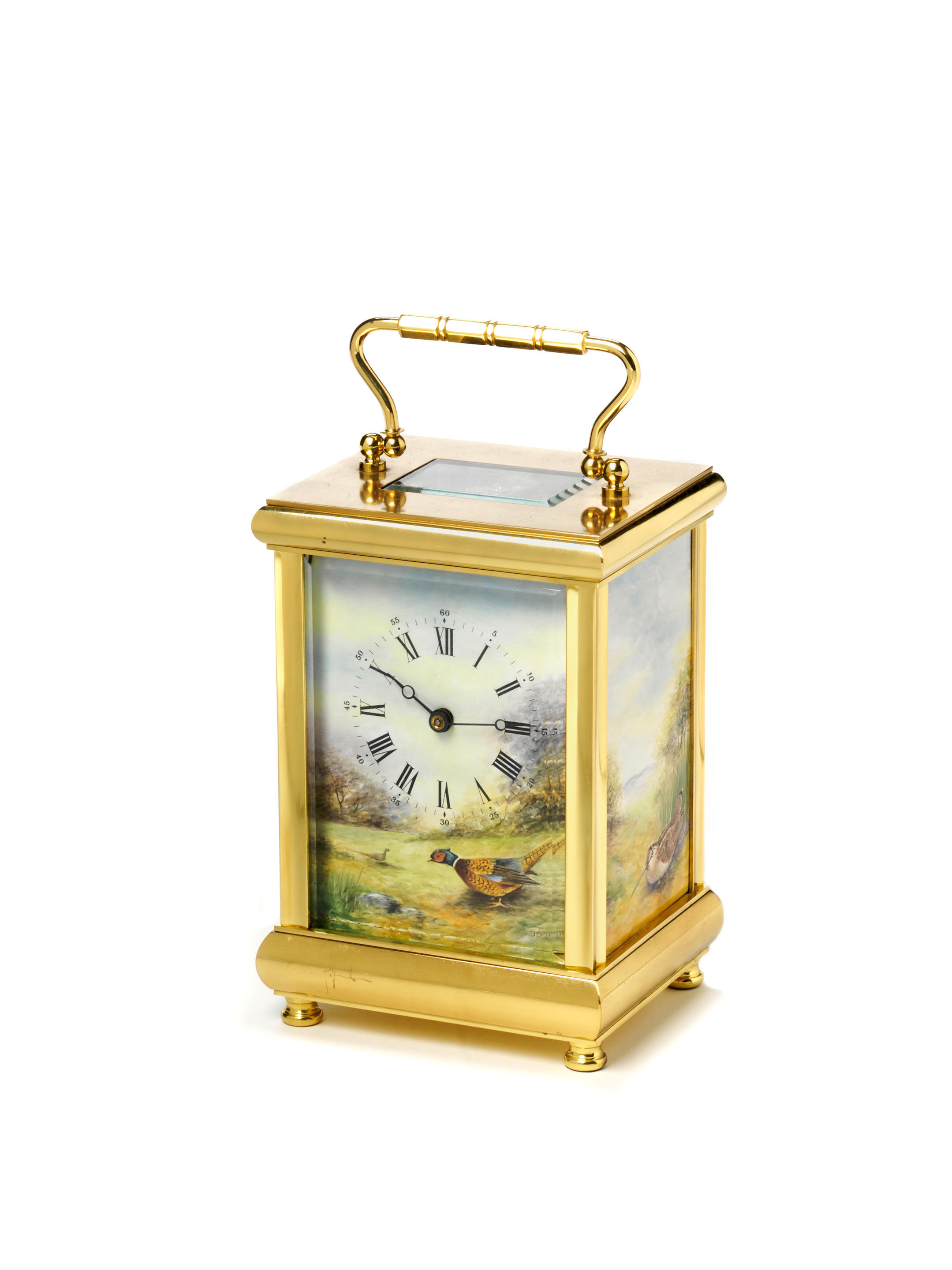 Lot - A SWISS POLISHED BRASS CARRIAGE CLOCK WITH ALARM, MOVEMENT