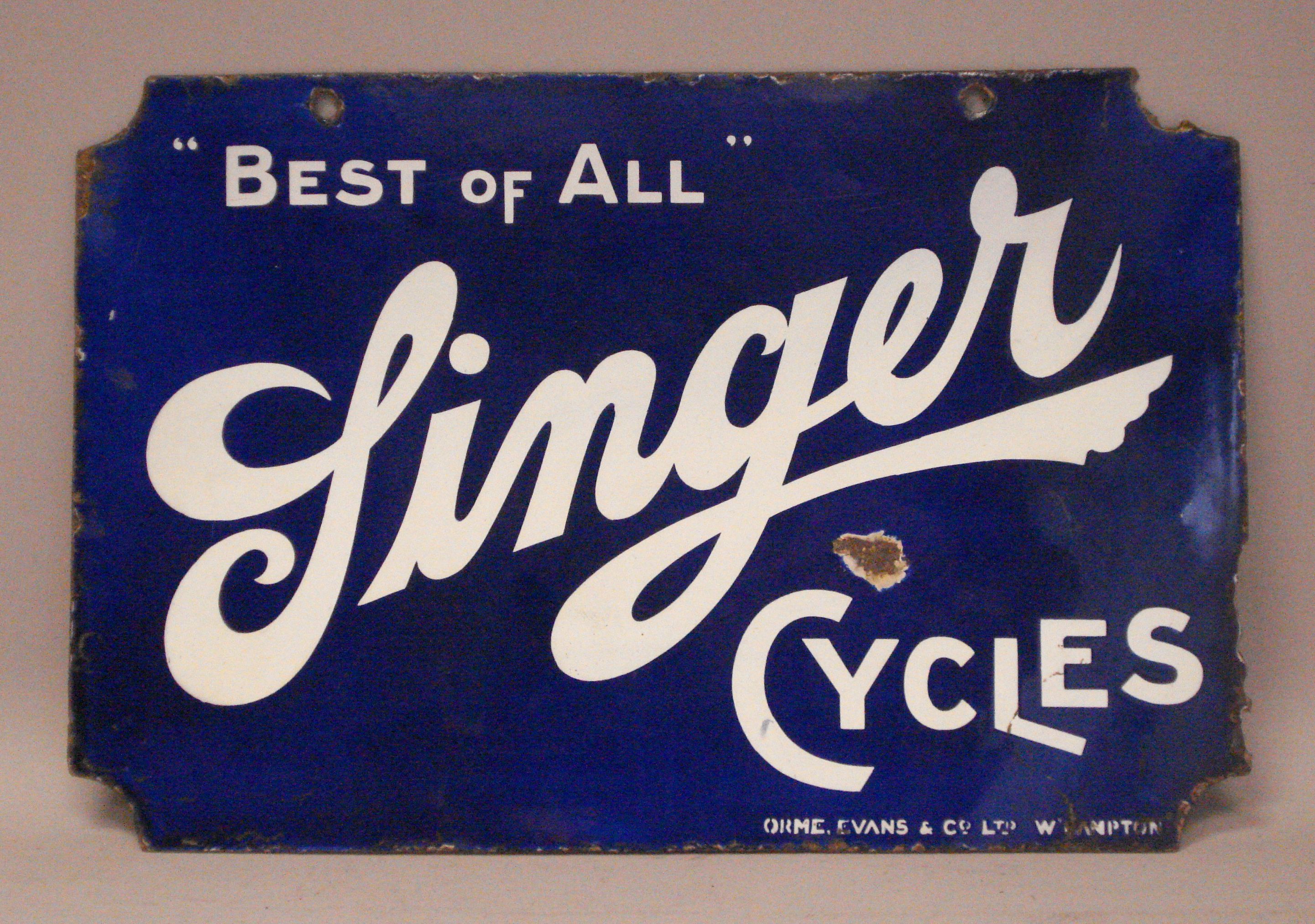 Bonhams Cars : A 'Best of All' Singer Cycles double-sided enamel sign,