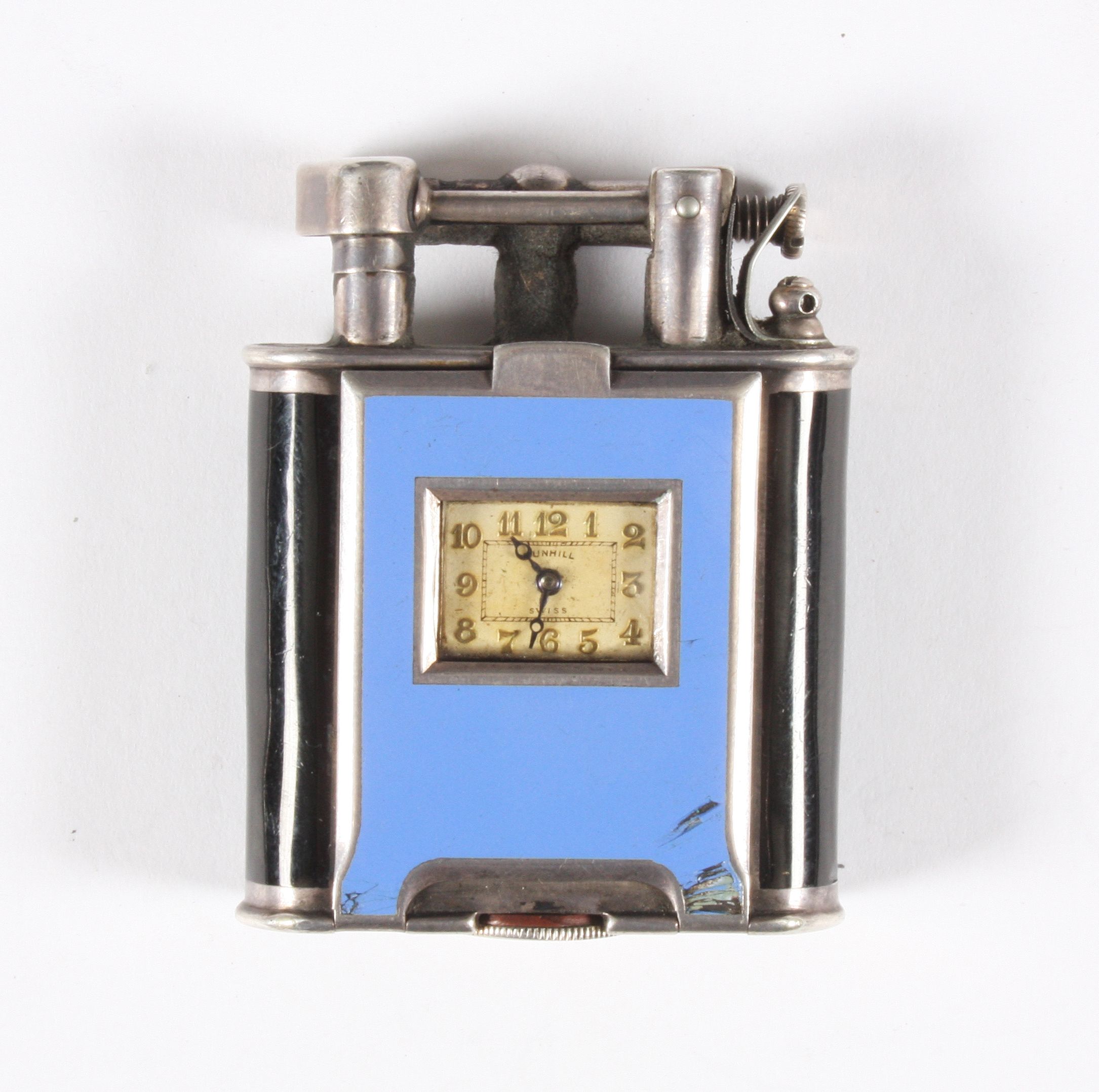 Bonhams DUNHILL: a silver and enamel 'Unique B' Watch lighter By