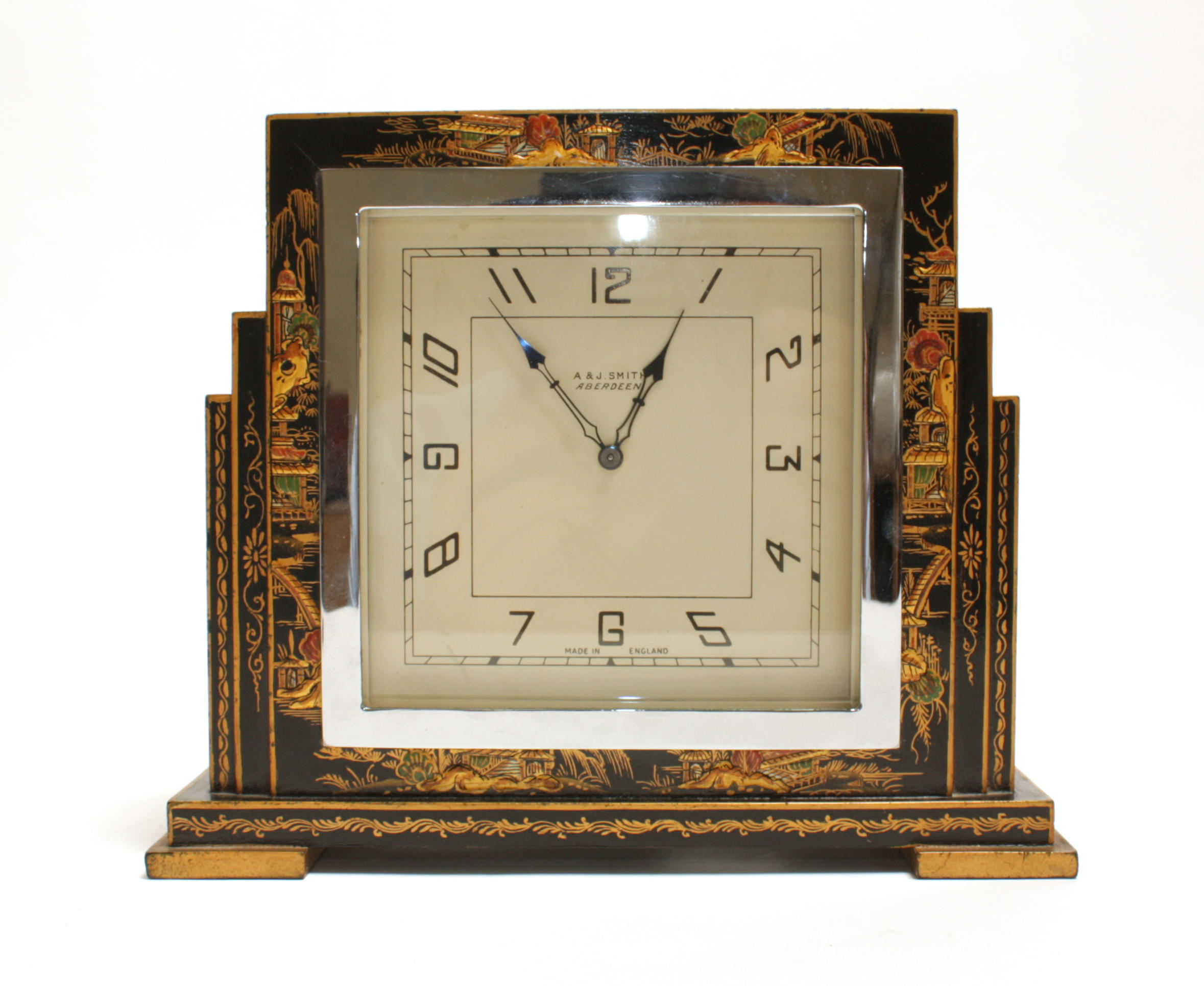 Bonhams A black lacquered chinoiserie Art Deco mantel clock A