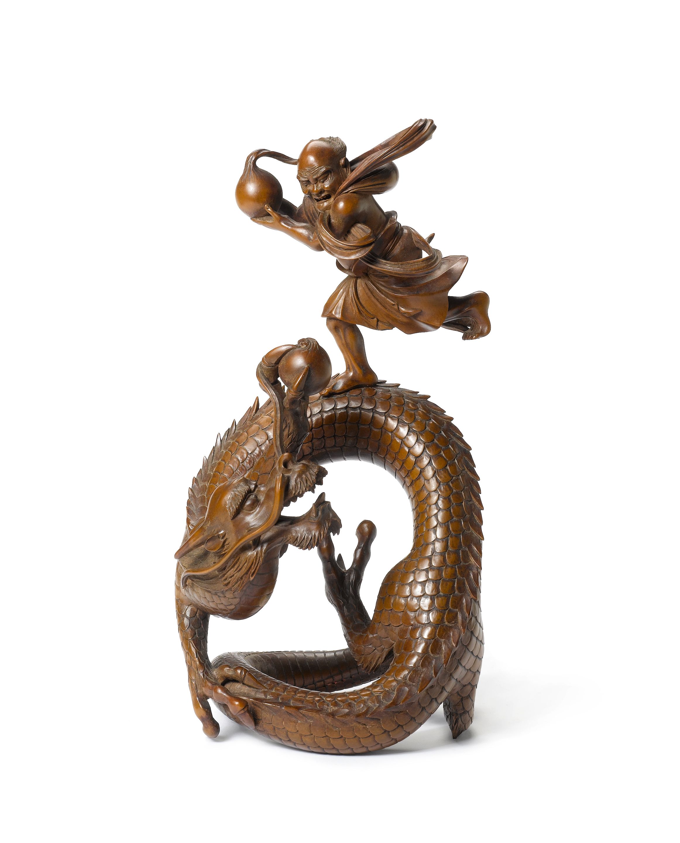 Bonhams : A wood okimono group By Sangetsudo Shuzan, Meiji Period