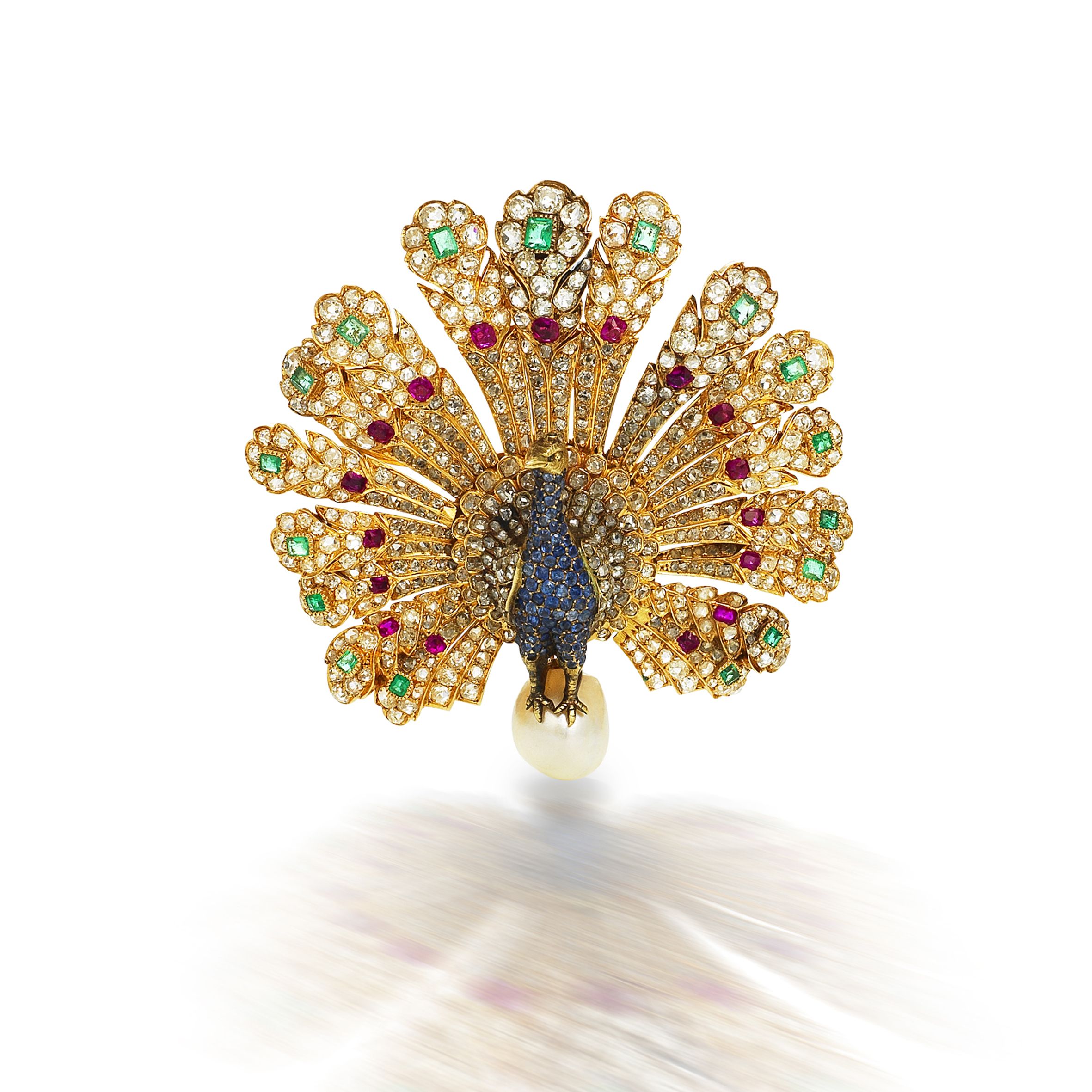 Bonhams : A rare gem-set and diamond peacock brooch, by Gustave 