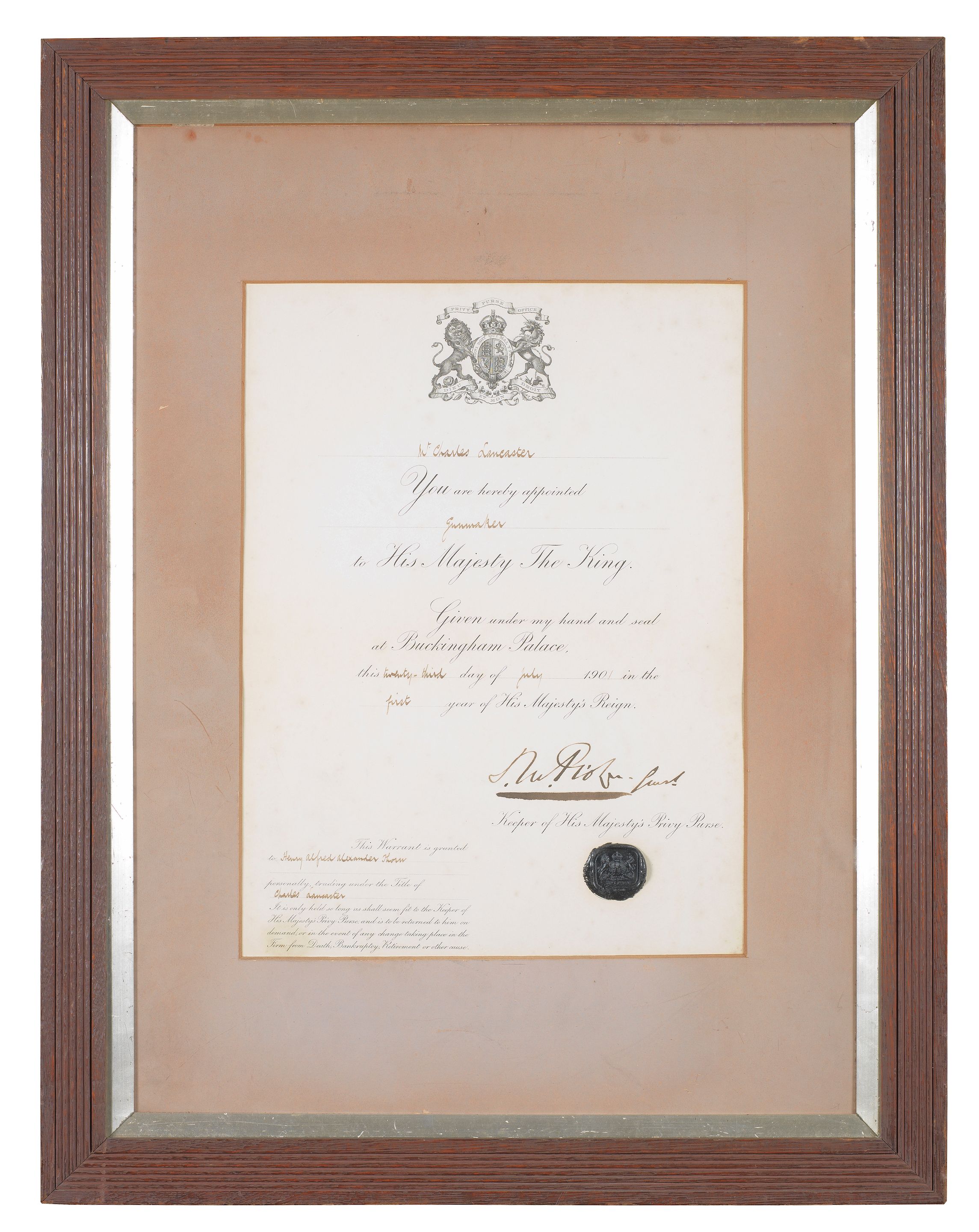Bonhams : A Royal Warrant to Charles Lancaster