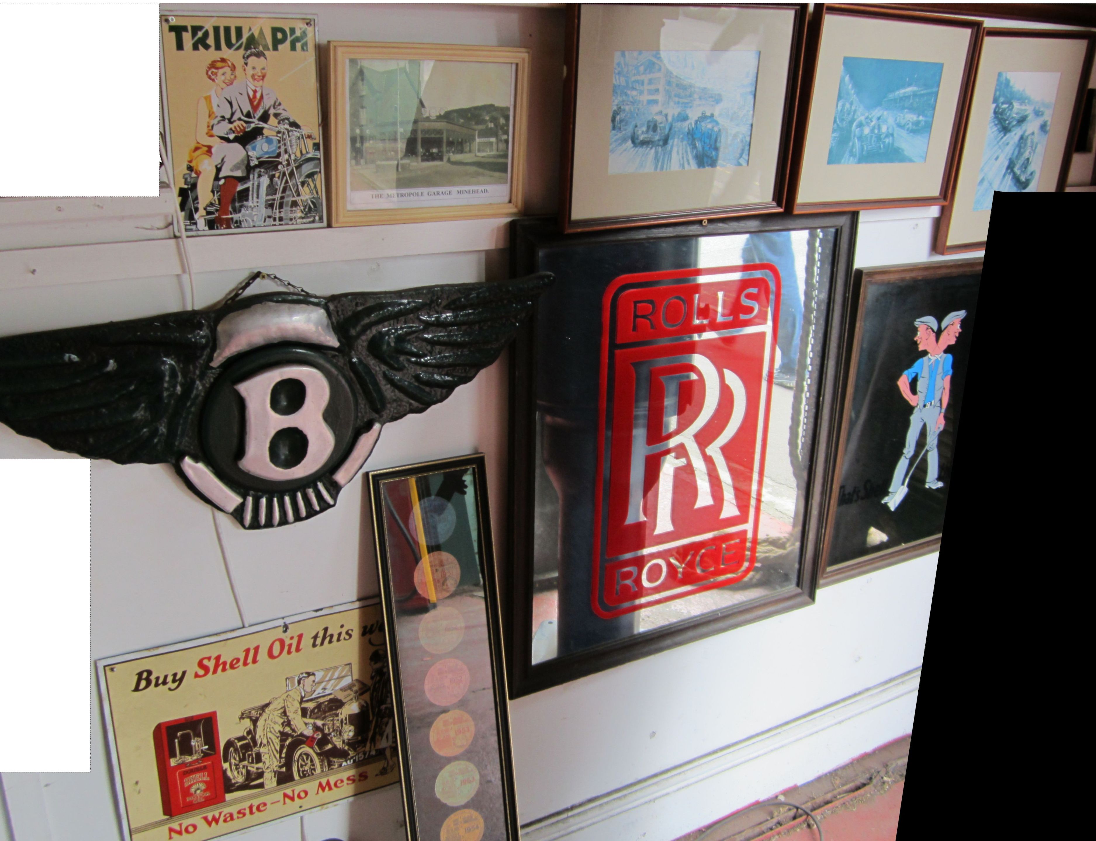 Miroir Publicitaire Ancien Rolls-Royce - Enseigne Vintage Cadre Bois - Collection