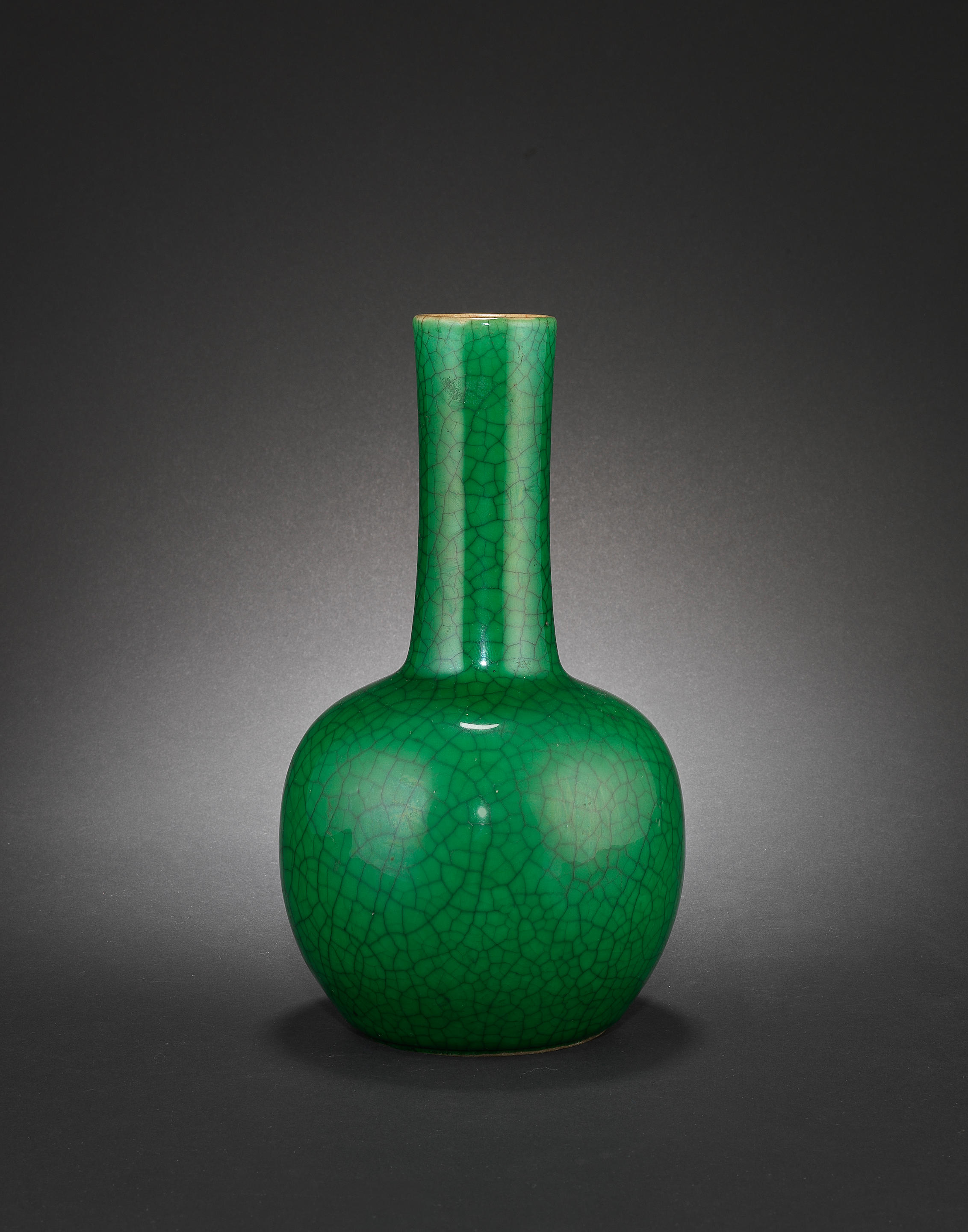 Unusual Chinese Apple Green Crackled Glaze Porcelain Bottle