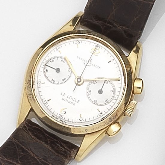 Bonhams Ulysse An 18ct gold manual wind chronograph