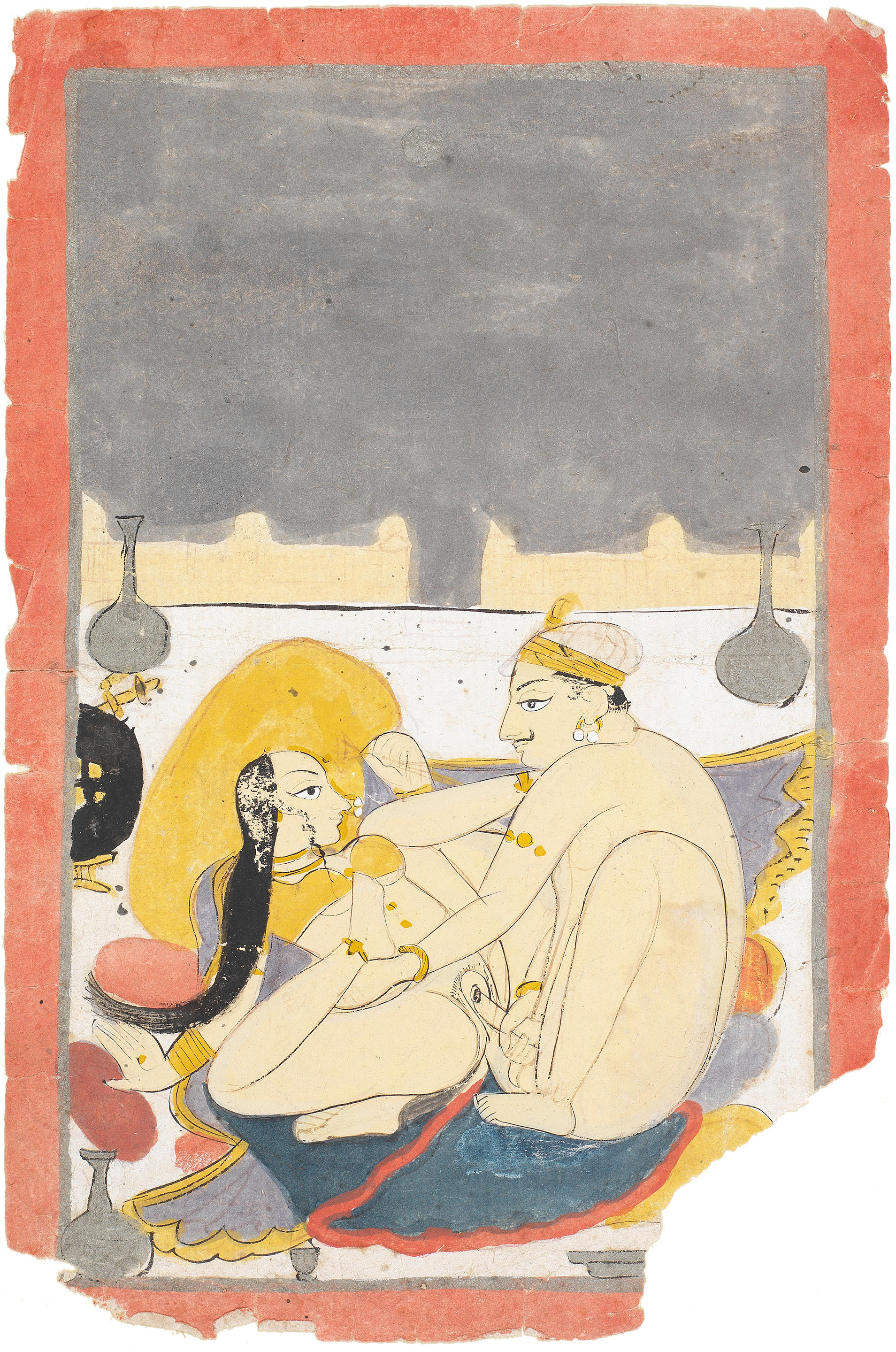 Bonhams : A prince and his mistress in an erotic embrace on a palace  terrace Rajasthan, Kotah, circa 1820