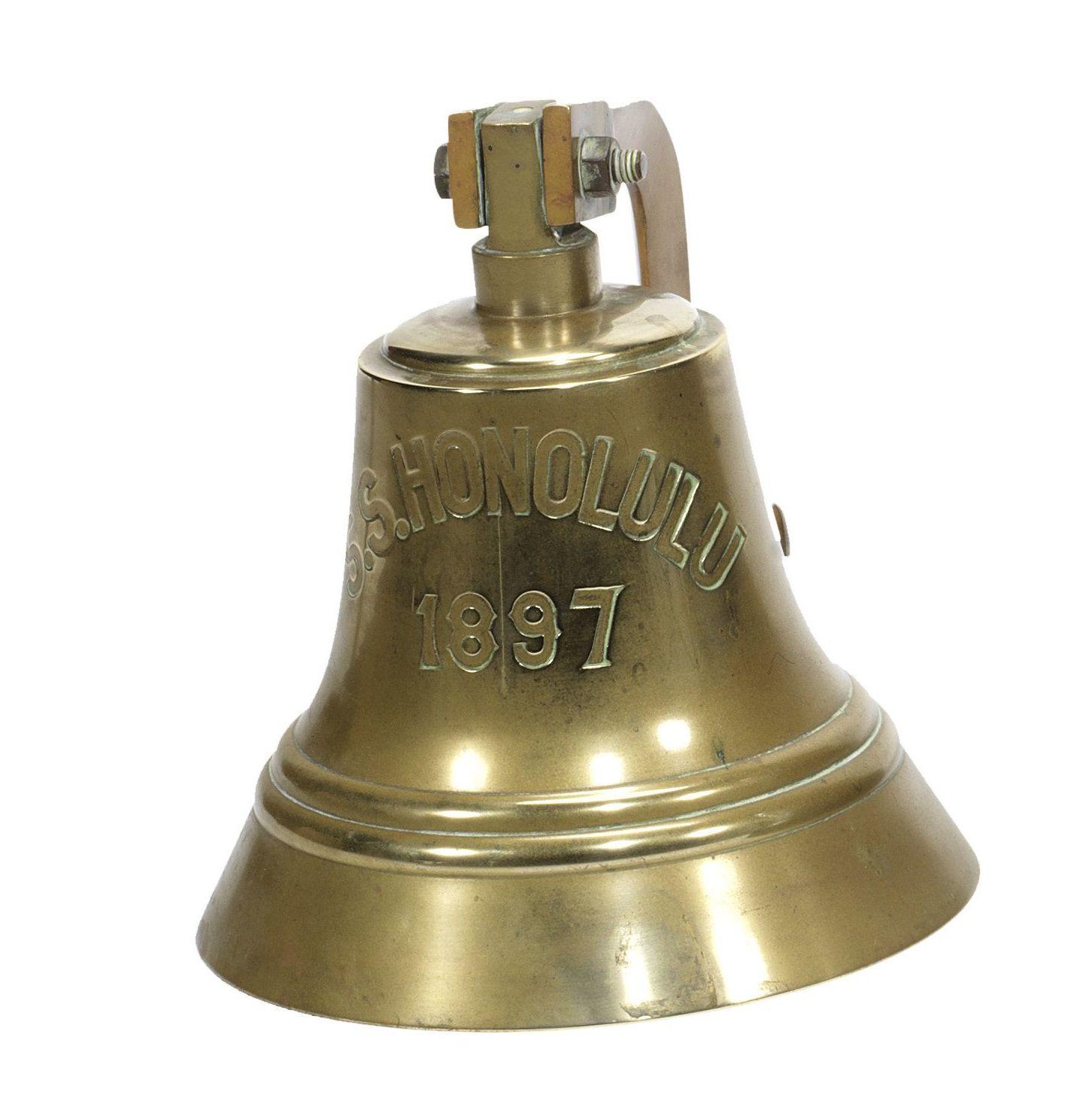 Bonhams : A bronze ships bell, SS Honolulu 1897 8ins.(20.5cm)diam.