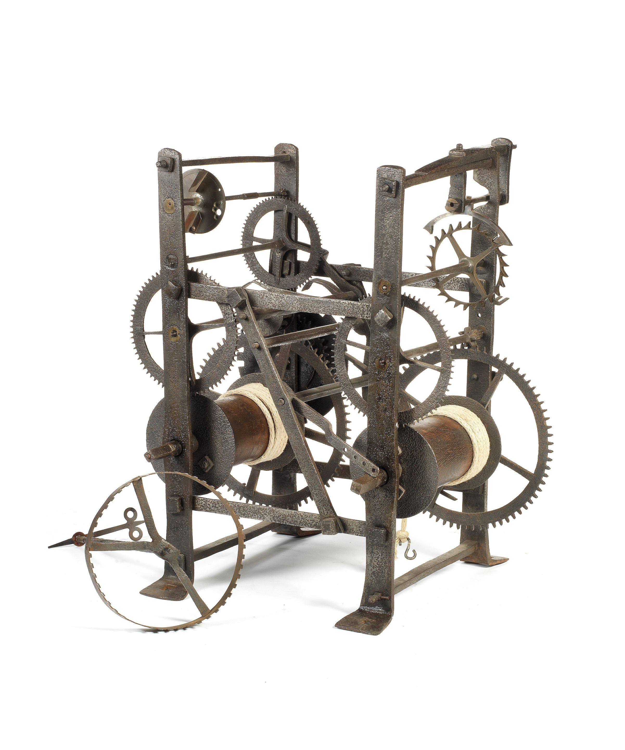 Bonhams : A rare early 18th century iron 'birdcage' frame twin train turret  clock Attributed to Gabriel Smith, Barthomley