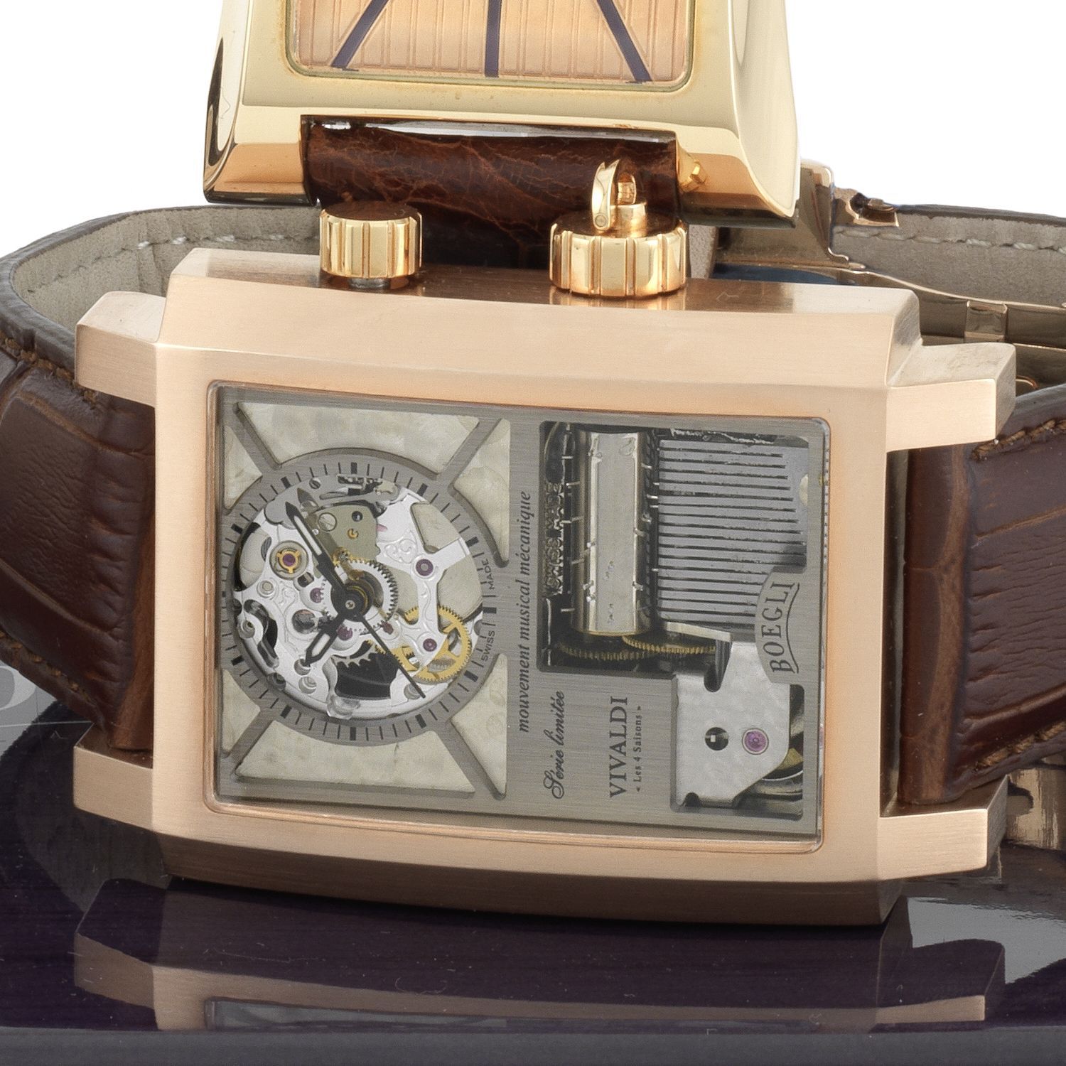 Bonhams : Boegli. A rose gold plated manual wind musical 