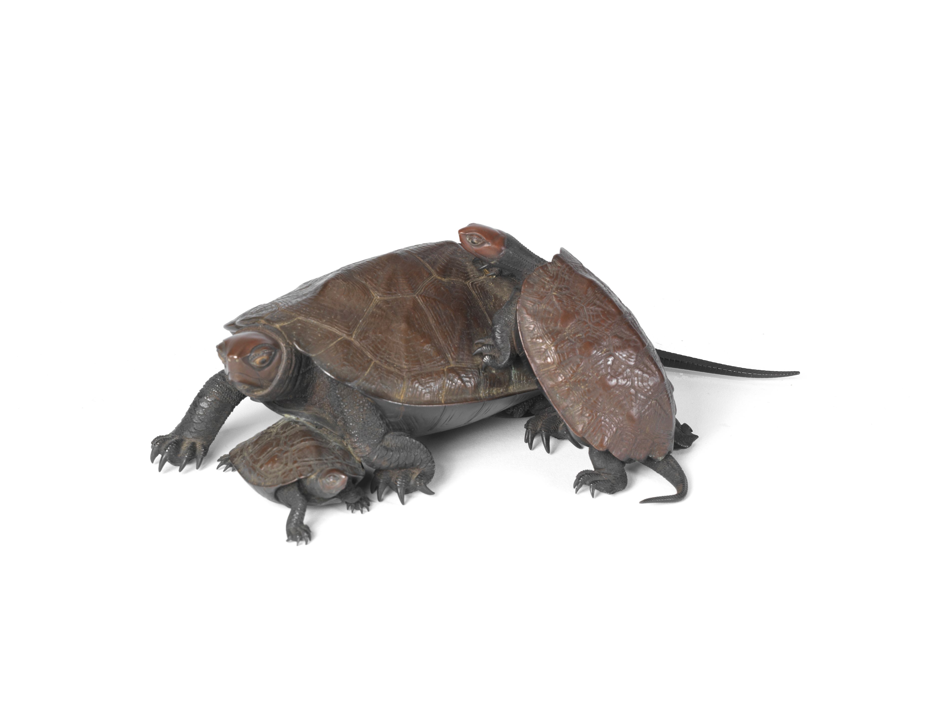 Bonhams : A Bronze okimono group of three turtles By Nogami Ryuki (1865 ...