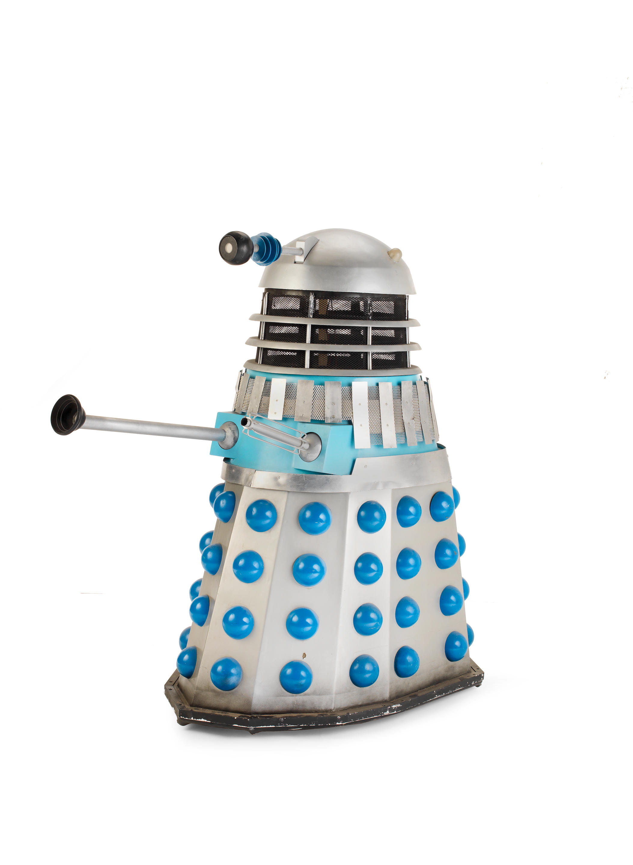 Bonhams : Doctor Who a full-size silver coloured Dalek ('Mk 3', 1965-1969)  constructed for use in various BBCTV episodes, screen-used 1960's version  constructed circa 1990,