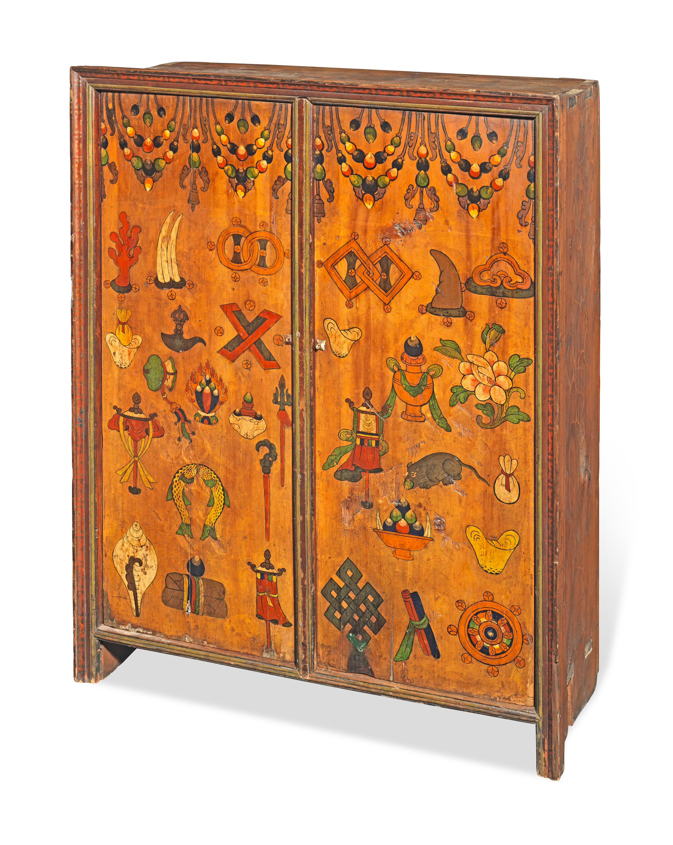Painted Tibetan Yangam Cabinet On Stand