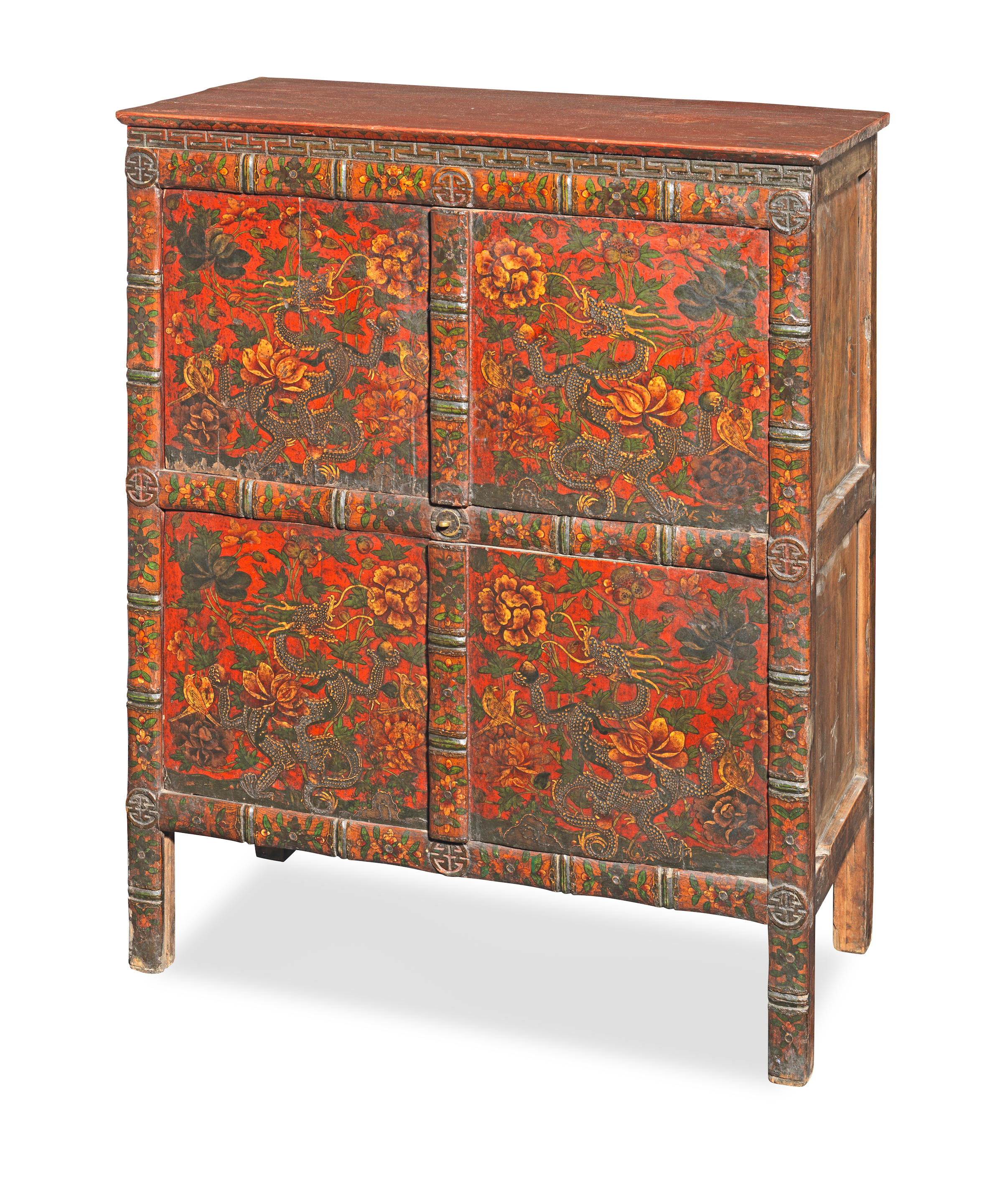 Gilt Painted Tibetan Dragon & Shou Chest - 18thC