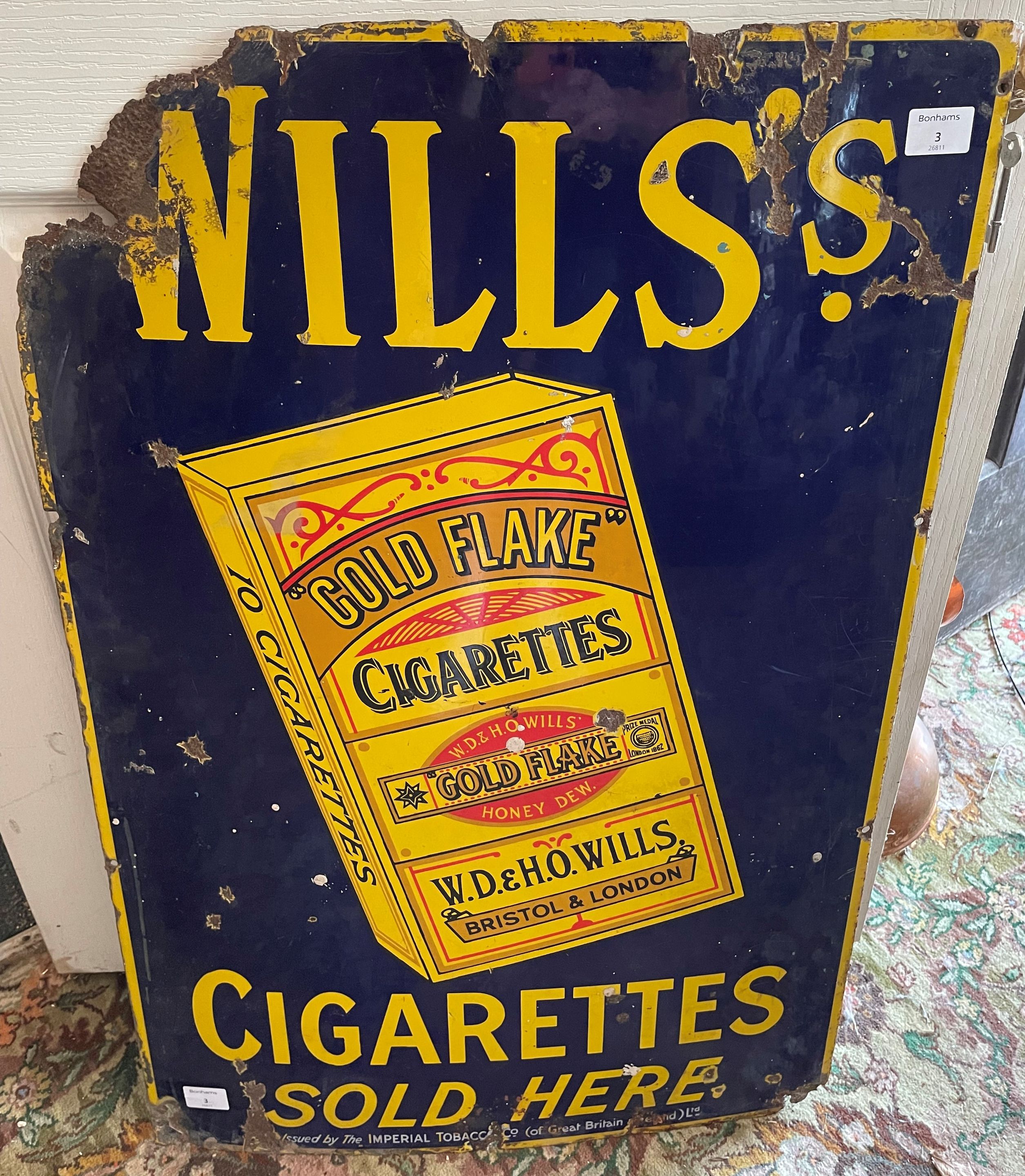Bonhams Cars : A 'Wills Gold Flake Cigarettes' enamel sign,