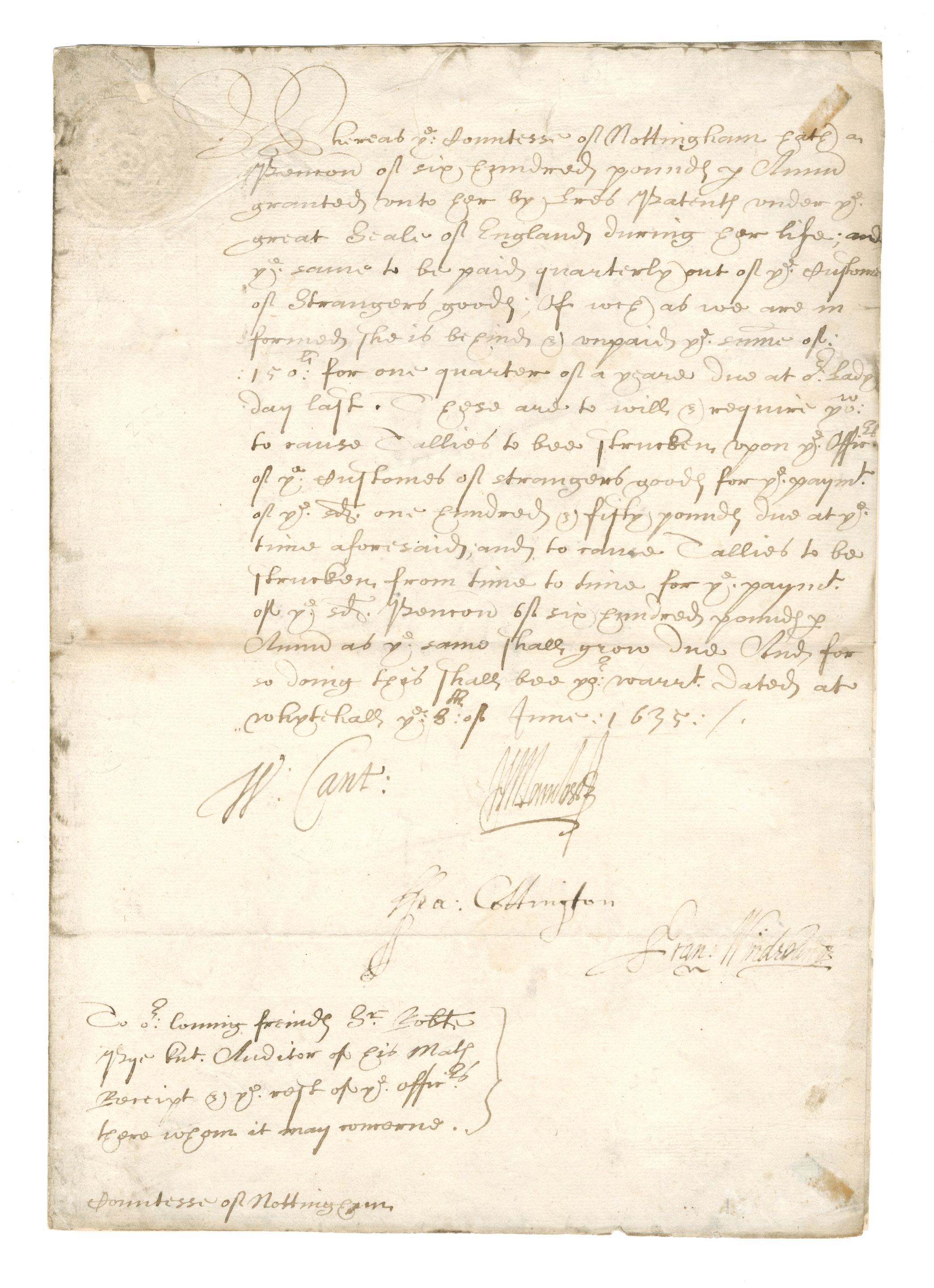 Bonhams CHARLES I PRIVY COUNCIL Document signed by William