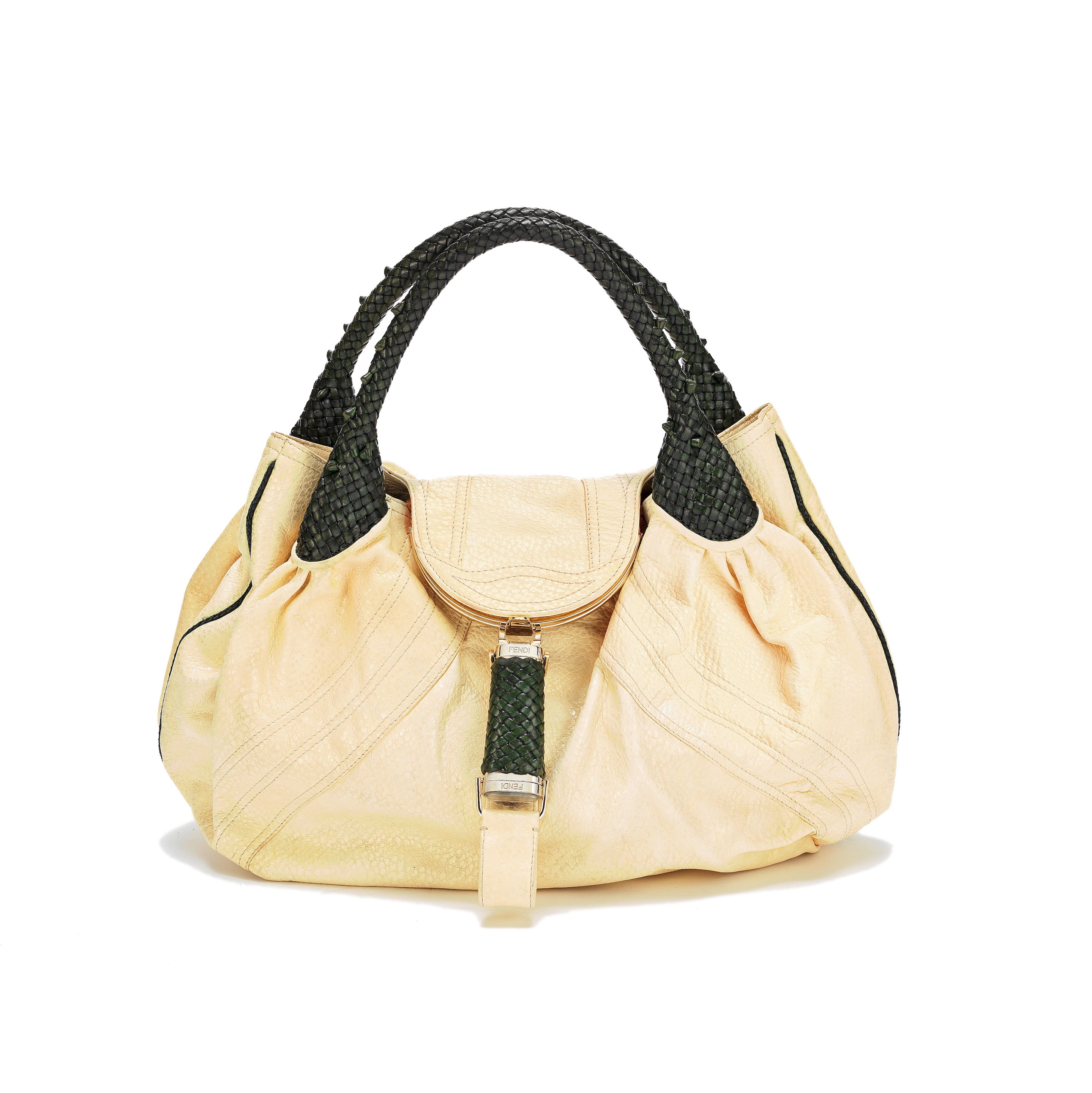 Bonhams A GREEN AND GLAZED CALFSKIN SPY BAG Fendi (includes dust