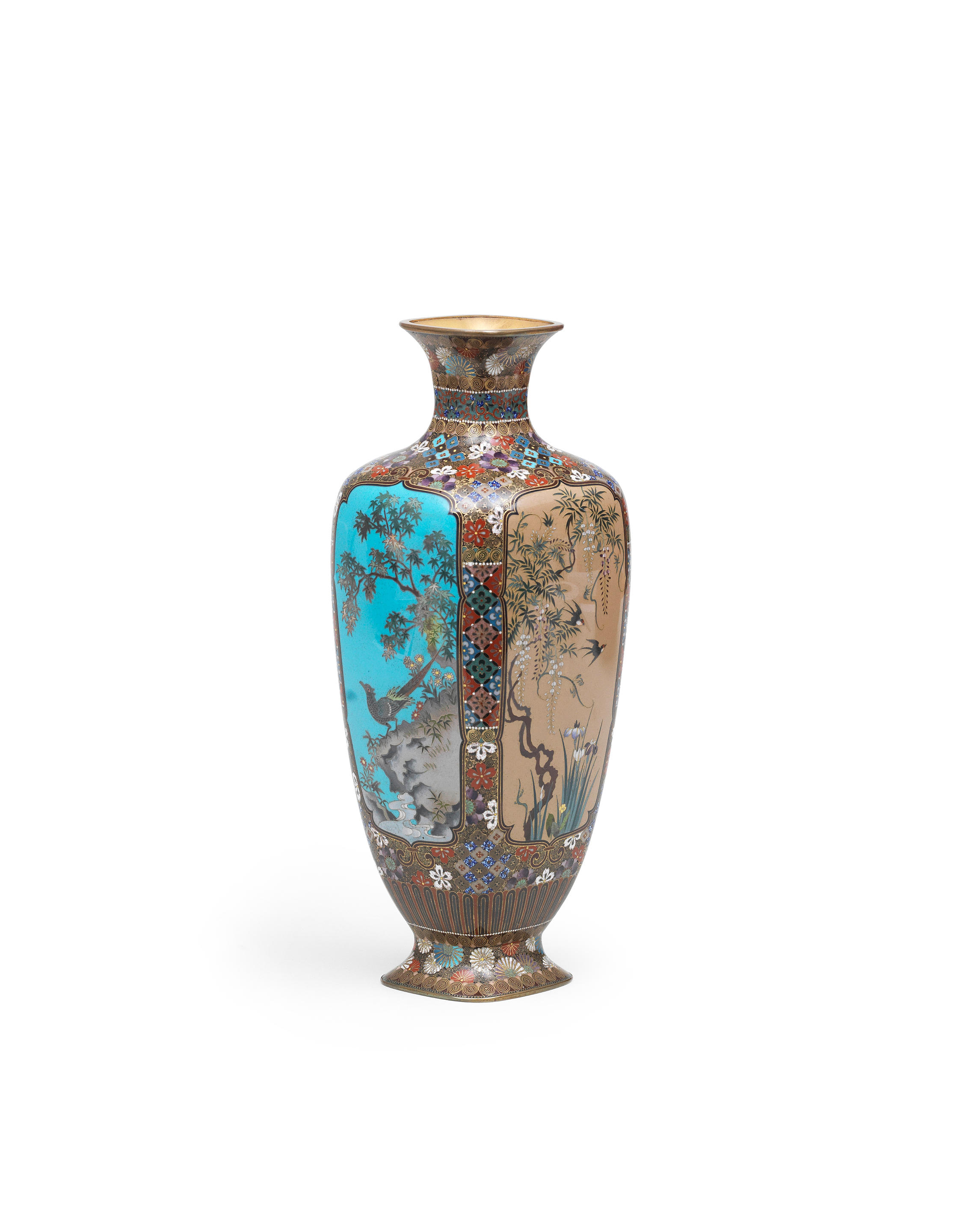 Bonhams : OTA TOSHIRO (1869-1940) A Cloisonné-Enamel Four-Sided Vase ...