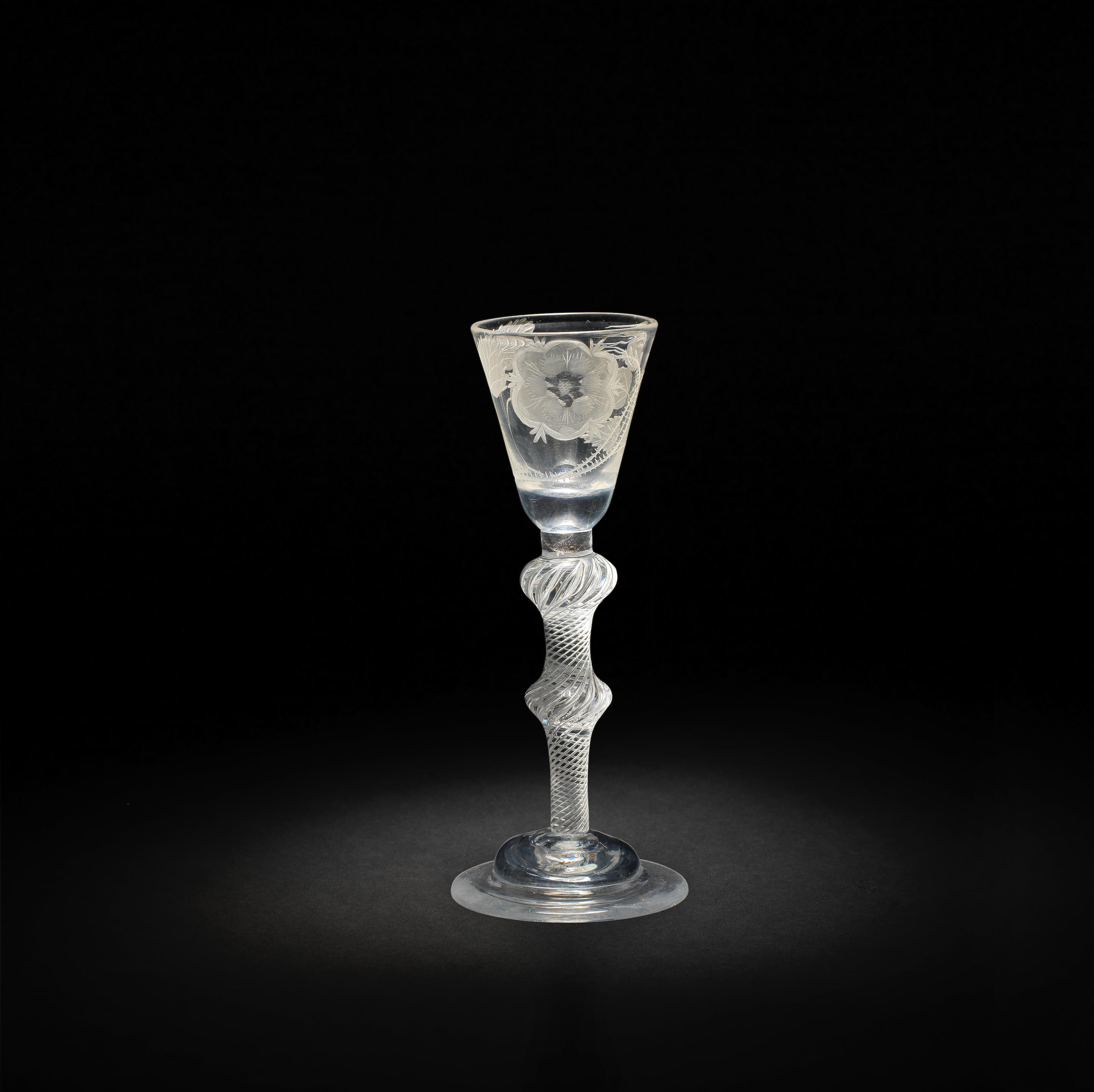 Bonhams A Jacobite Engraved Airtwist Wine Glass Circa 1750