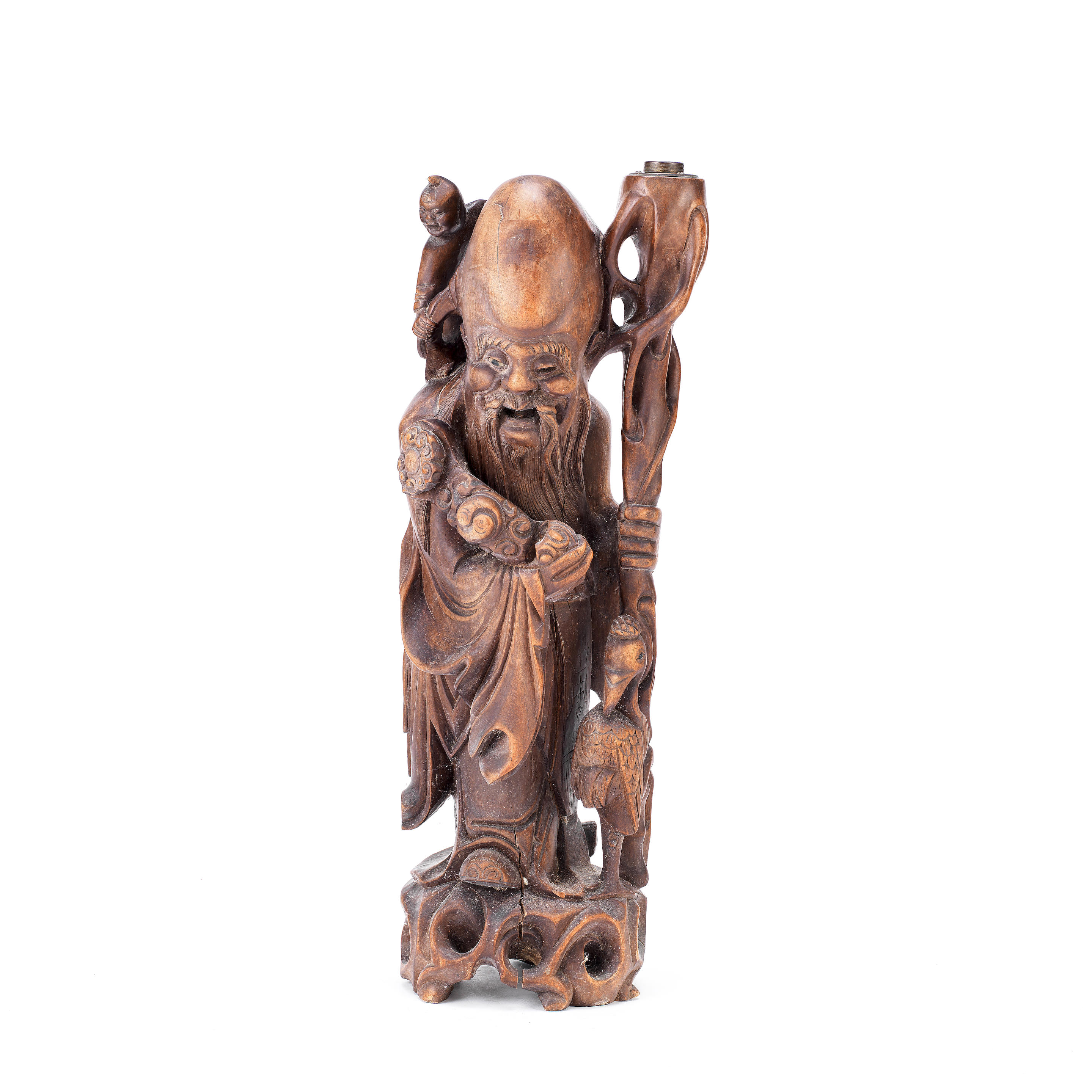 Bonhams : A large Chinese carved root wood figure of the Immortal
