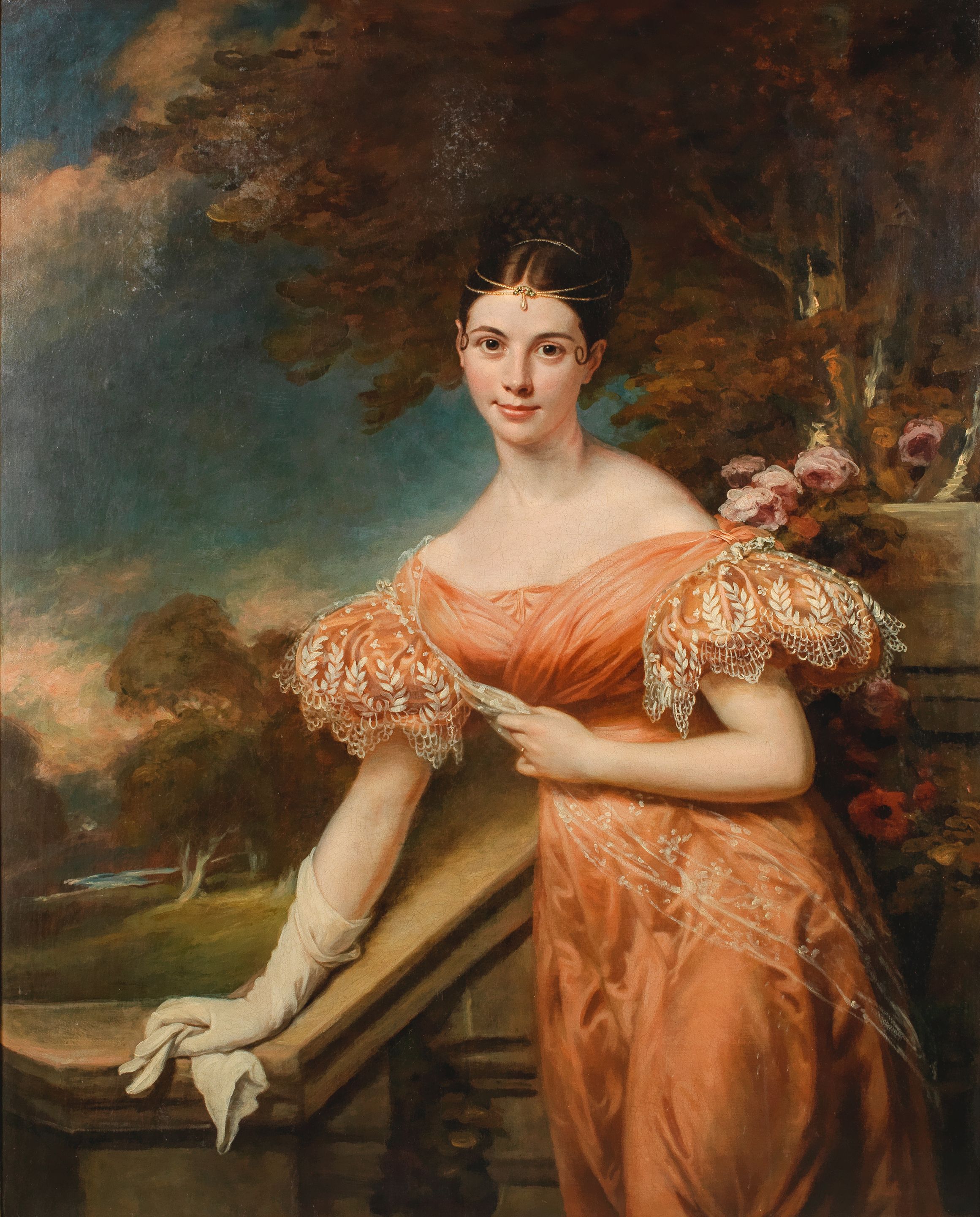 chinese dress ladies Woman in Orange Dress with Flowers Paint by Numbers – Tucocoo main image 1