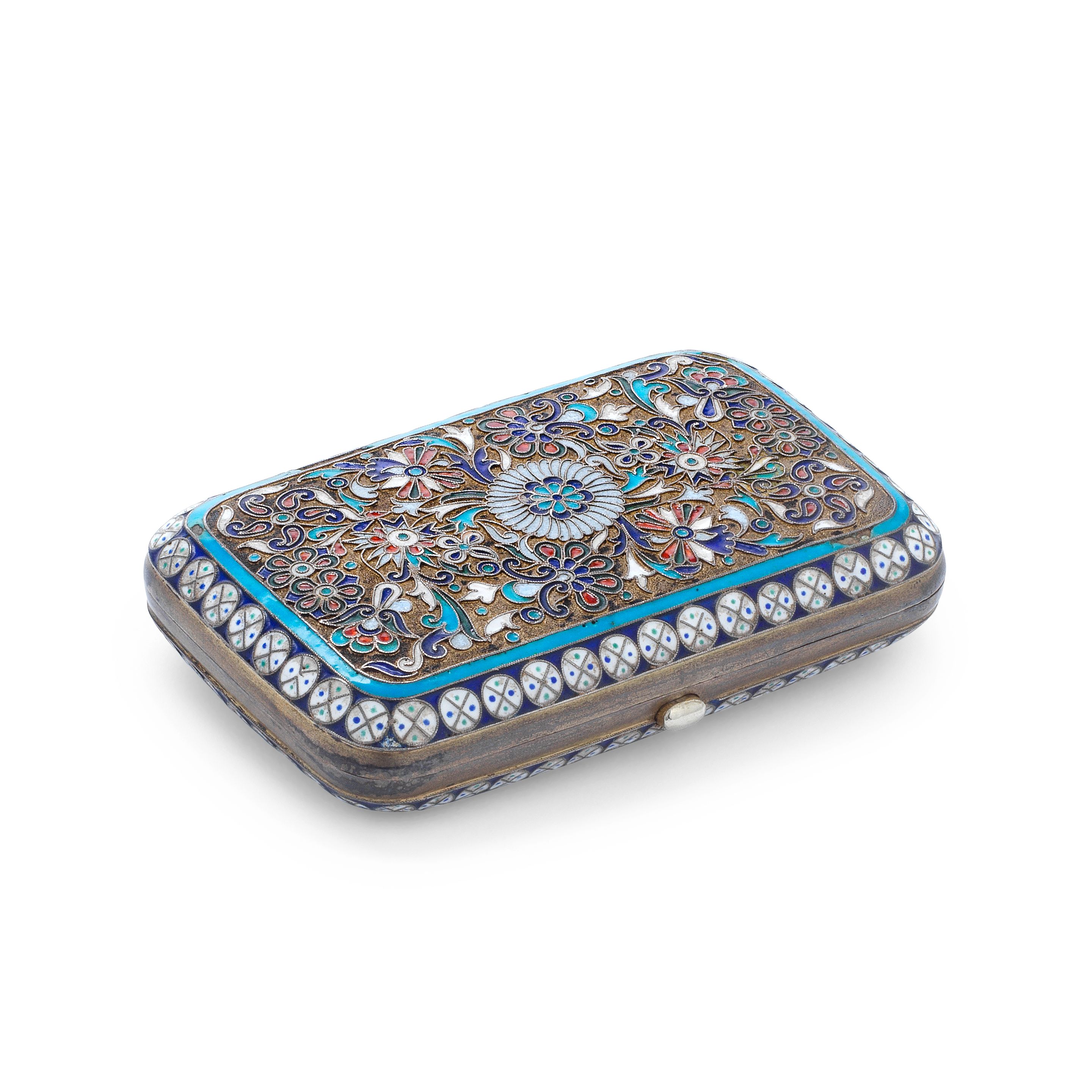 russian enamel cigarette case Bonhams : A Russian silver-gilt and cloisonné enamel cigarette case assay  master Alexander Romanov, maker Sergei Nazarov, Moscow 1890, 84 kokoshnik