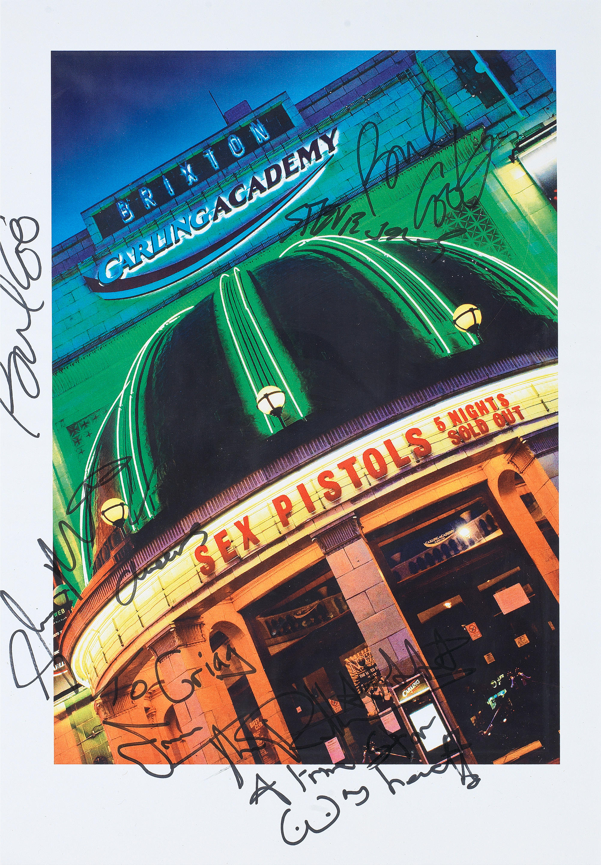 Bonhams : The Sex Pistols A Digital Print of Brixton Academy Signed By The  Band, circa 2007,