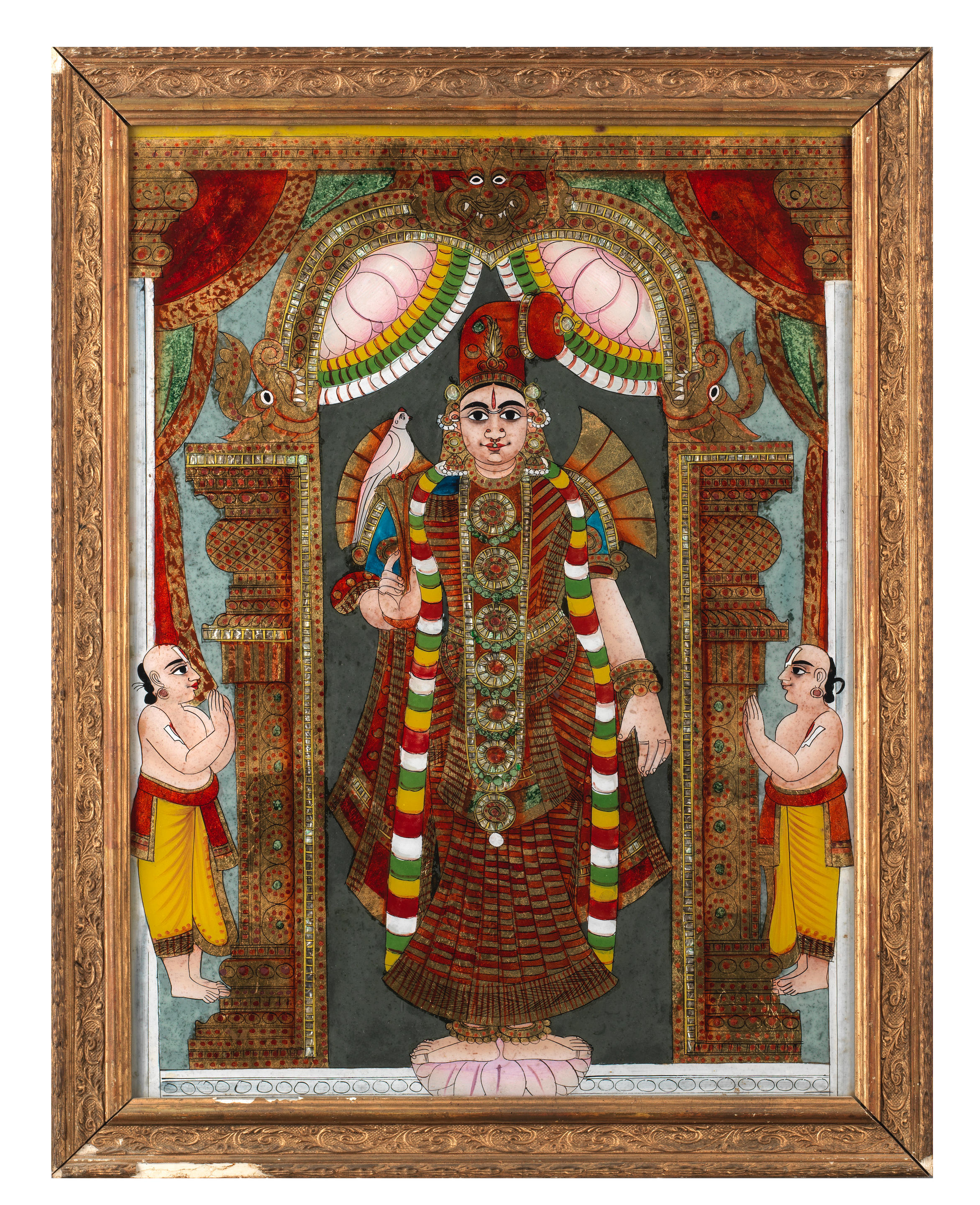 Bonhams Vishnu Standing In An Alcove Flanked By Two Acolytes South India Tanjore Late 19th 8529